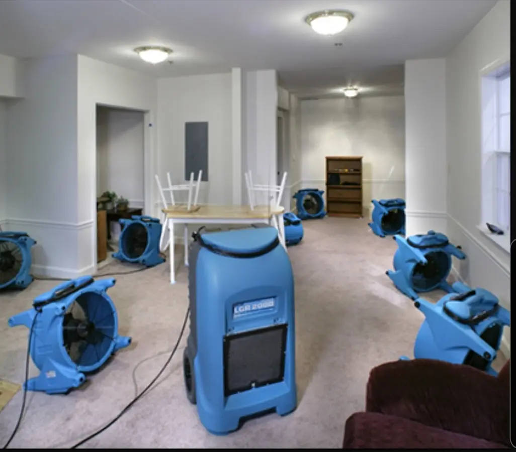 Air movers and dehumidifier setup for Water Damage Restoration in Jonesboro